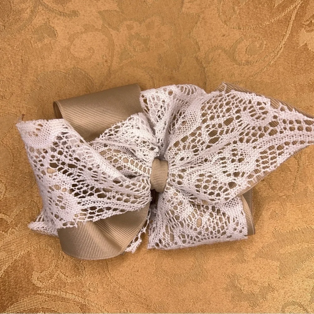 SET OF 3 PINK CHEER BOWS LACE COLORFUL LARGE HAIR ACCESSORIES